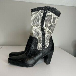 Stuart Weitzman Black Western Leather Snakeskin Boots Size 7.5 M